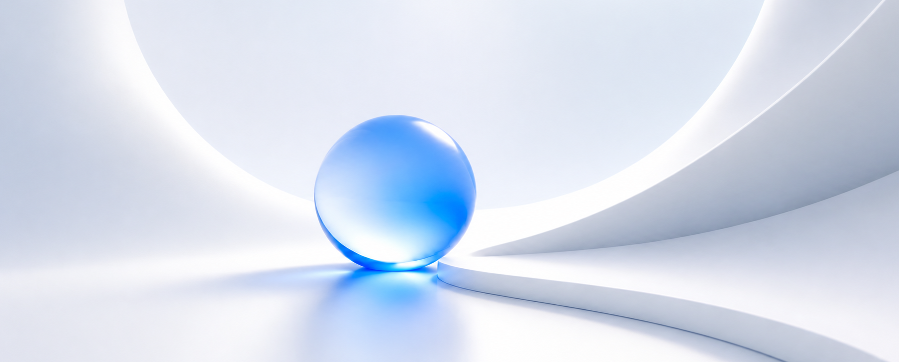 A translucent blue sphere in a white curved space